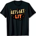 thumbnail image 1 of Festive Black T-Shirt with 'Let's Get Lit' Graphic & String Lights Design, 1 of 5