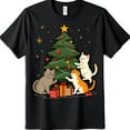 thumbnail image 1 of Festive Black T-Shirt with Playful Cat Graphic & Christmas Tree Design, 1 of 5