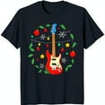Festive Black TShirt with Red & Christmas Ornaments Design