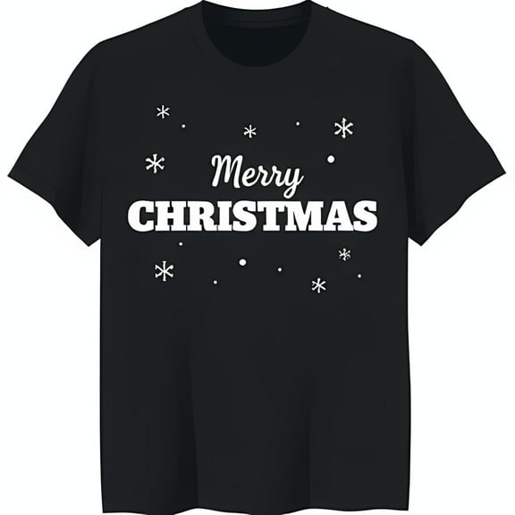 Festive Black T-Shirt with White 'Merry Christmas' Graphic & Design