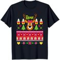 thumbnail image 1 of Festive Blue T-Shirt with Cheerful Reindeer Face Design Holiday, 1 of 5