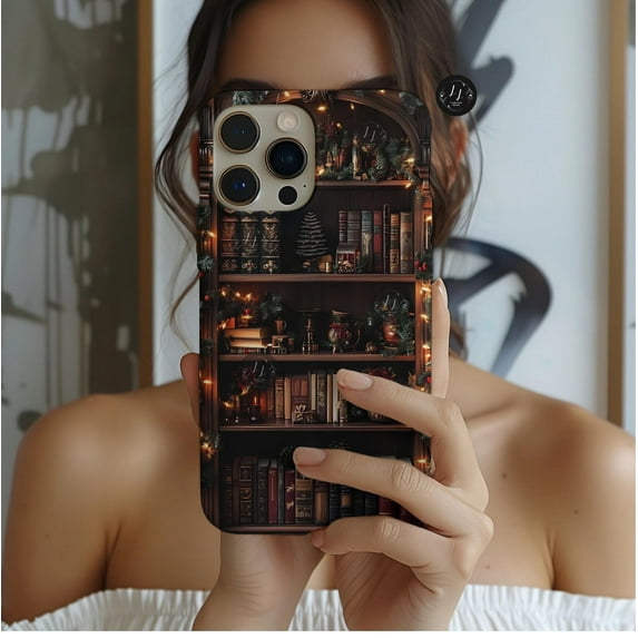 Festive Book Lover Holiday Library Phone Case with iPhone 17 to 11 Pro ...