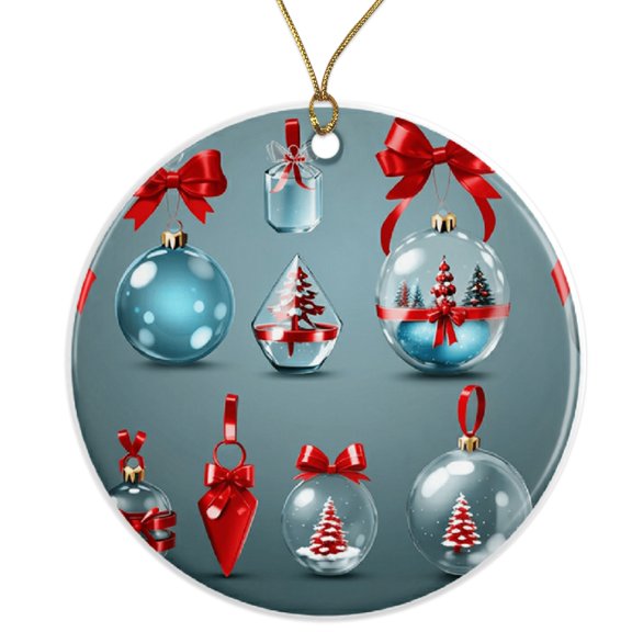 Festive Bow Christmas Ornament - Unique Holiday Decor - Glass Tree Decorations - Stylish Holiday Ornament Gift Ceramic Ornament - 3 Inch Christmas Tree Round Ornament - Xmas Holiday Decor ORNW0240