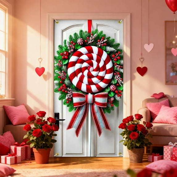 Festive Bow Door Curtain Decoration Hanging Cloth for Home Entrance Party Celebration Birthday Christmas Decor Multipurpose Courtyard Door Cover - 70.87 x 35.43 inches