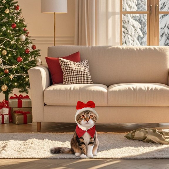 Festive Bow Hat for Cats and Small - Holiday Outfit Including TPR Ring Voice and Durable Polyester Fabric for Indoor Outdoor