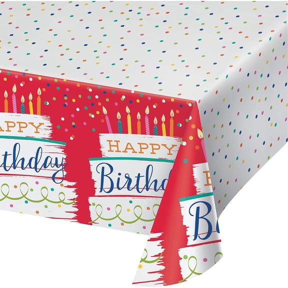 Festive Cake Happy Birthday Paper Tablecloth, 54" x 102" 3 Per Pack