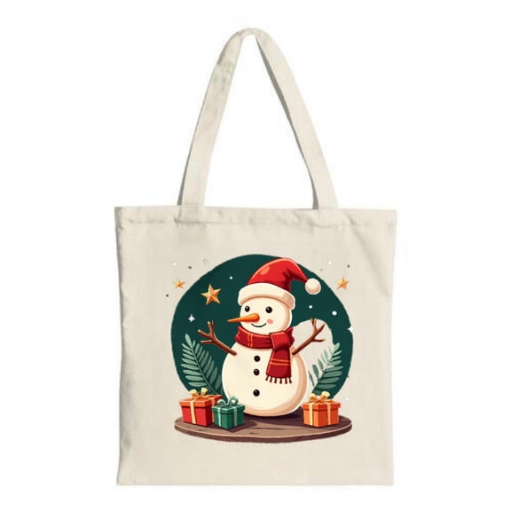Festive Canvas Tote Bag with Cheerful Snowman Design Perfect for Holiday Shopping Parties and Travel - Reusable & Multifunctional