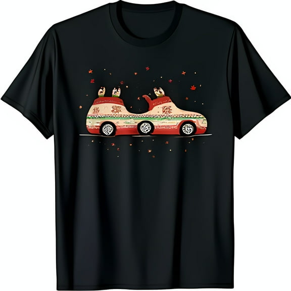 Festive Car T-Shirt with Christmas Wrapping Santa Hat Passengers & Stars