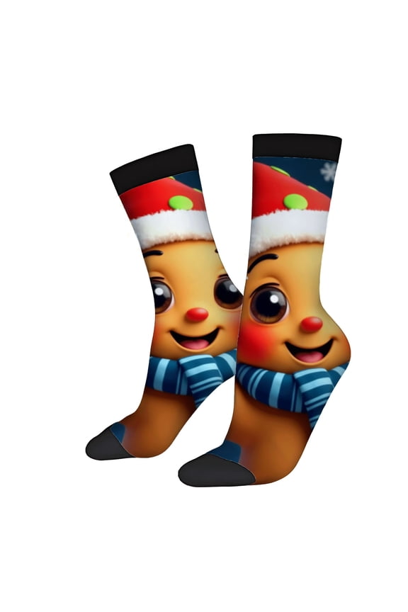 Festive Cartoon Character Socks - 2 Pairs of Unisex Trendy Socks with Santa Hat & Snowflakes - Perfect for Winter Holidays