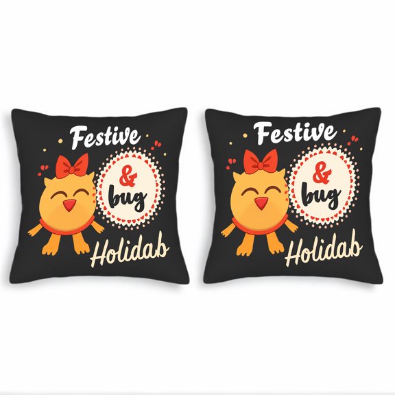 Festive Cartoon Character Throw Pillow Covers 18x18in Set of 2 - Cheerful Design with Bow & Holiday Theme for Couch Bed Car