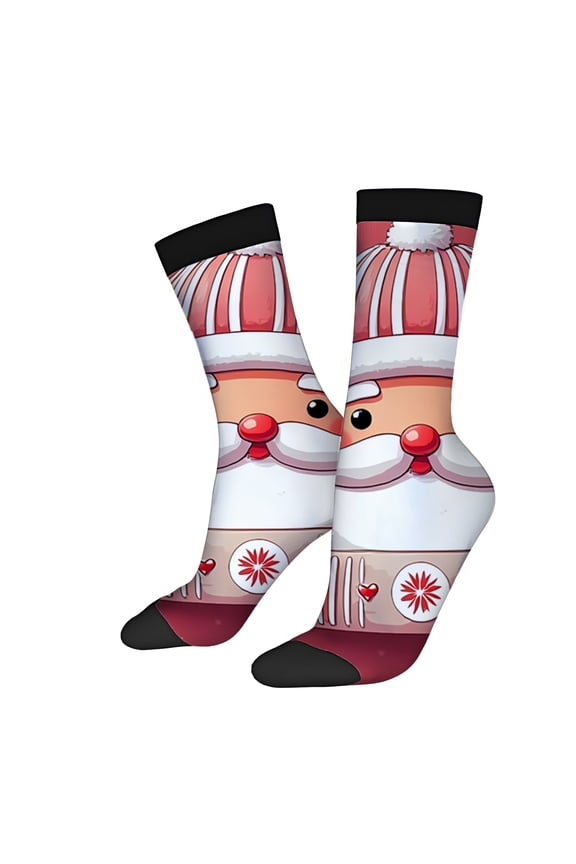 Festive Cartoon Santa Claus Socks (2 Pairs) - Unisex Trendy Holiday Design with Heart Patterns & Striped Hat - Four Seasons Universal Mixed Color Socks