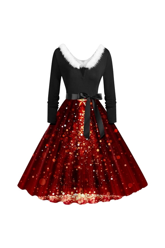 Festive Casual Long Sleeve Collar Asymmetric Hem Party Dress Elegant Holiday Dinner Gown For