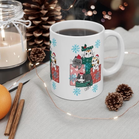 Festive Cats Christmas Presents Coffee Mug Funny Christmas Mug Festive Gift Mug, Christmas Mug Gift Holiday Mug for Mom Dad Friends