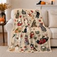 thumbnail image 1 of Festive Cats Winter Attire Watercolor Illustration Holiday, Playful Pet Portrait Pattern, Warm Flannel Blanket for Living Room and Bedroom, Cat Lovers Just Because Gift, Pet Lover Home Decor, 1 of 9