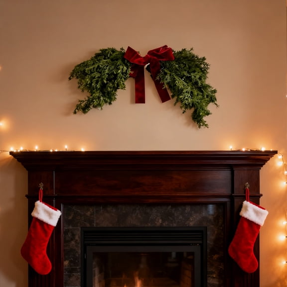 Festive Cedar Swag Decor, Lighted Christmas, Cedars Pine for Home Fireplace Wall Window Door Christmas Decoration