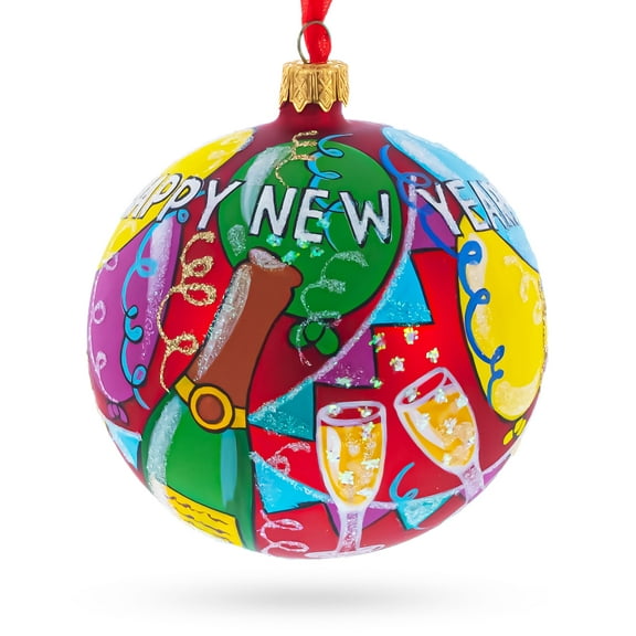 New Year Celebration Glass Ball Christmas Ornament 4 Inches