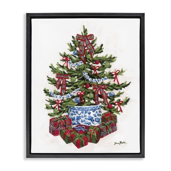 Stupell Industries Festive Celebration Tree Black Framed Floater Canvas Wall Art, design by Sara Baker, 21 x 17