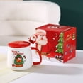 thumbnail image 1 of Festive Ceramic Christmas Mug with Lid and Spoon, Santa Claus and Reindeer Design, 400ml Capacity Holiday Gift, 1 of 3