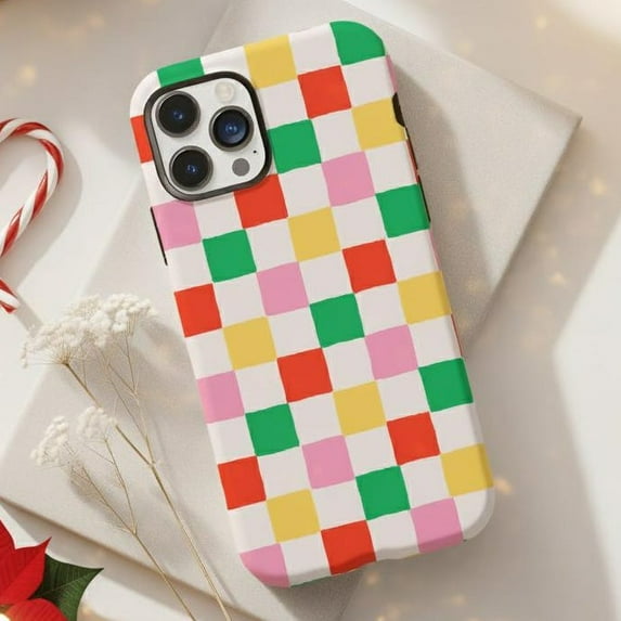 Festive Checkerboard Phone Case Colorful Pattern with iPhone 17 through ...