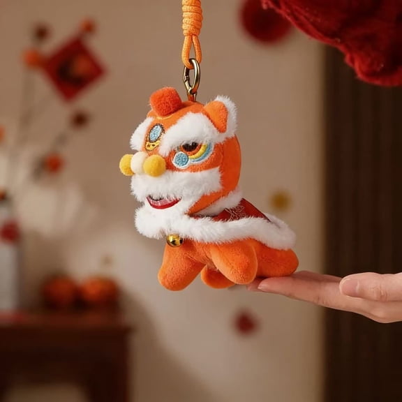 Festive Chinese New Year Plush Dance Ornament 15cm Hanging Decoration For Year Of The Dragon Celebration Home Car Rearview Good Luck Charm(Orange)