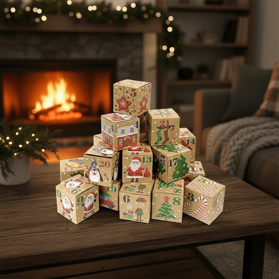 Festive Christmas Advent Calendar Gift Boxes 2025 - 24 Days DIY Fillable Countdown Tree-Shaped Surprises for Kids, Families & Holiday Decor (Colorful & Kraft Variants)