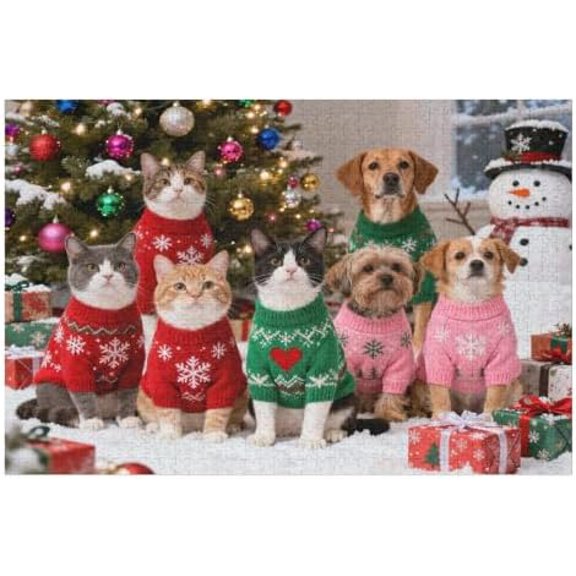Festive Christmas Animal Cartoon 1000 Piece Puzzle for Adults, Holiday Brain Challenge and Family Fun, Cozy Winter Evening Activity and Seasonal Entertainment, Finished Size 30 x 20 in