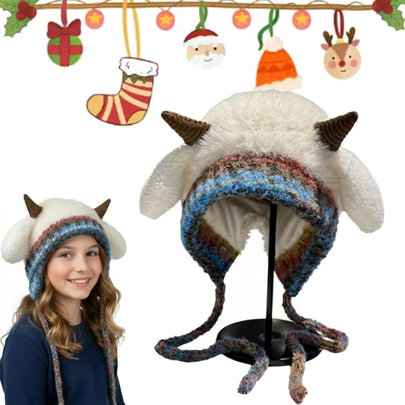 Festive Christmas Antler Hat, Creative Antler Hat & Bag 2-in-1, Cute Soft Knit Reindeer Headwear