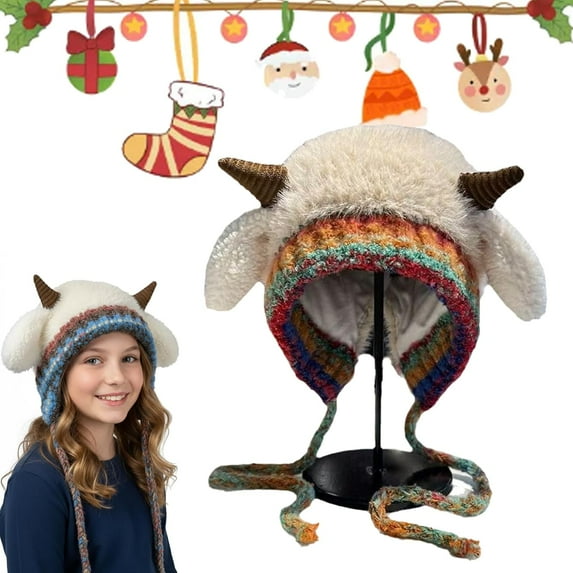 Festive Christmas Antler Hat, Creative Antler Hat & Bag 2-in-1, Cute Soft Knit Reindeer Headwear