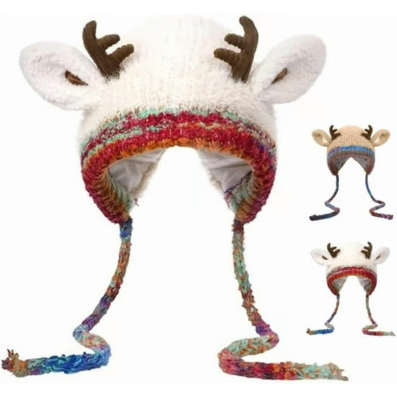 Festive Christmas Antler Hat and Bag 2-in-1, Cute Reindeer Costume Accessory for Holiday Parties, Soft Plush Antler Cap