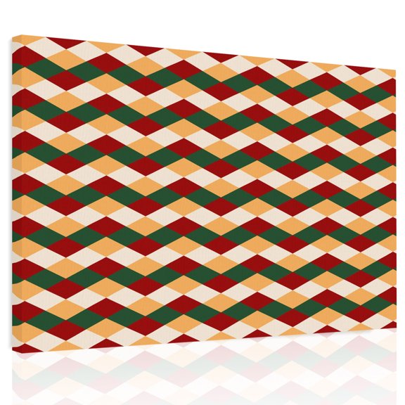 Festive Christmas Argyle Diamond Canvas Print Wall Art Red Green Rhombus Plaid Wall Decor Modern Artwork Paintings Pictures for Living Room Stretched and Framed Ready to Hang - 12" x 16"