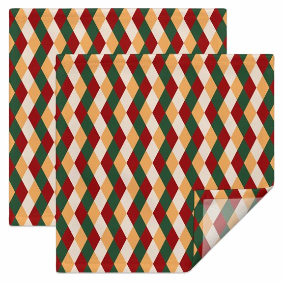 Festive Christmas Argyle Diamond Cloth Napkins Set of 2 Red Green Rhombus Plaid Soft Washable Square Dinner Napkins for Party Wedding Restaurant Hotel Cocktail 20x20 Inch
