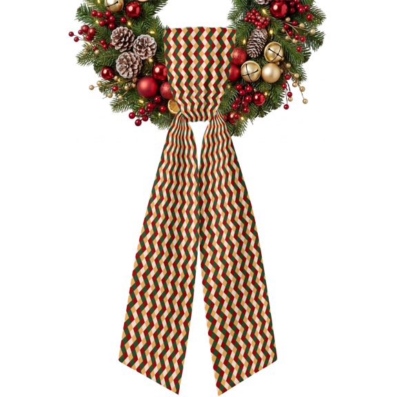 Festive Christmas Argyle Diamond Wreath Sash for Front Door 4.5"x56", Red Green Rhombus Plaid Double-Sided Bow Ribbon Decor for Wreaths, Stair Railings, Fireplace Mantel