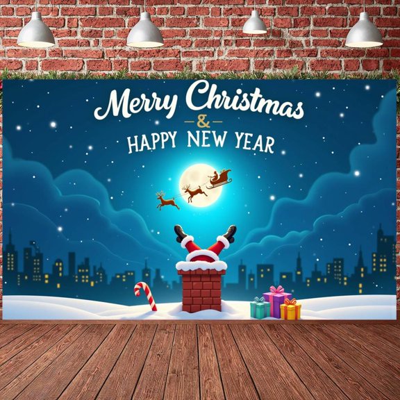 Festive Christmas Banner Night Sky New Year Banner Snowy Santa Sleigh Holiday Banner for Christmas Party New Year Celebration Holiday Decoration
