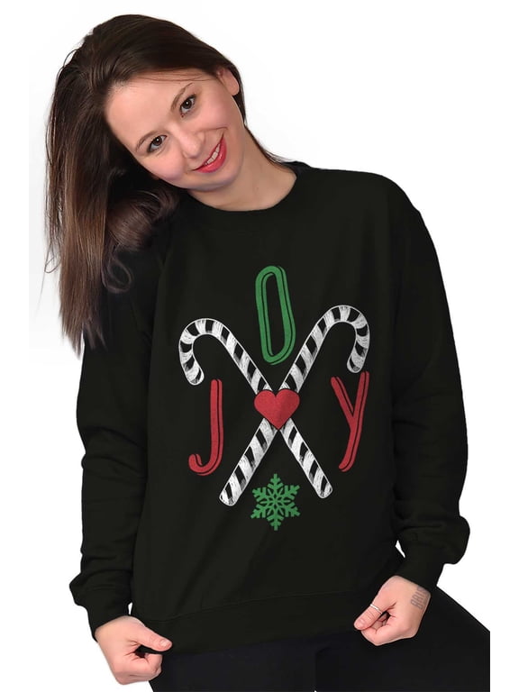 Festive Christmas Candy Cane Joy Women Crewneck Sweatshirt Brisco Brands S