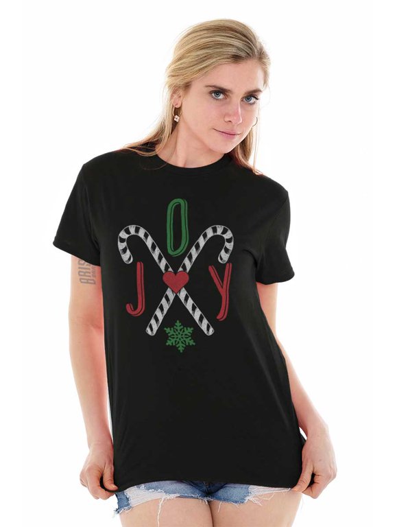 Festive Christmas Candy Cane Joy Women's Graphic T Shirt Tees Brisco Brands L
