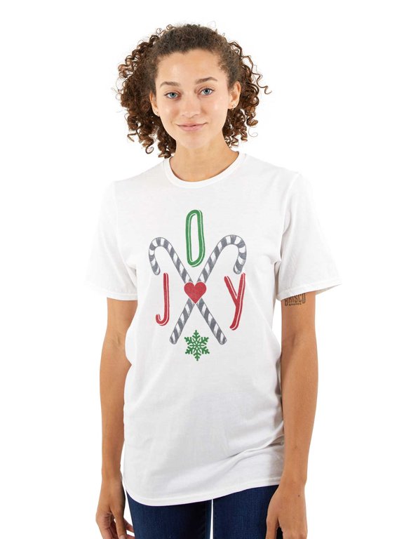 Festive Christmas Candy Cane Joy Women's Graphic T Shirt Tees Brisco Brands L