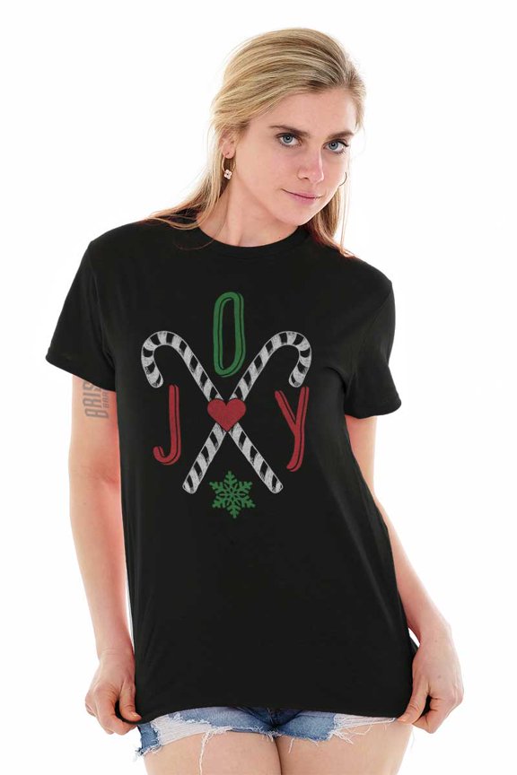 Festive Christmas Candy Cane Joy Women's Graphic T Shirt Tees Brisco Brands S