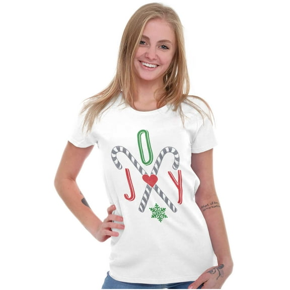 Festive Christmas Candy Cane Joy Womens Slim Fit Graphic Tee Brisco Brands L