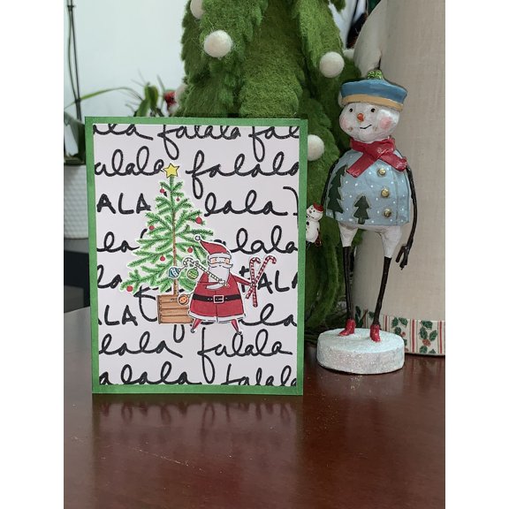 Festive Christmas Card with Santa and Tree Design  "Fa La La" Theme  Perfect for Holiday Greetings and Gift-Giving