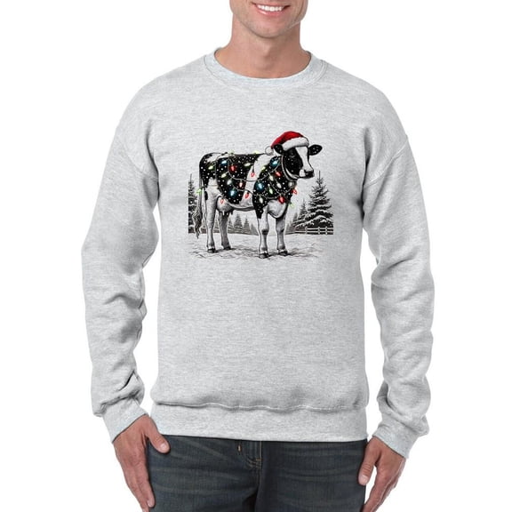 Festive Christmas Cow Lights Men's Sweatshirt