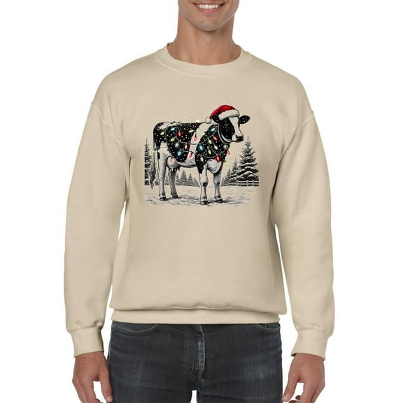 Festive Christmas Cow Lights Men's Sweatshirt