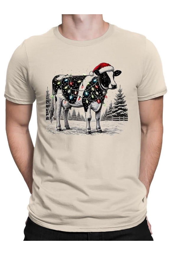 Festive Christmas Cow Lights T-shirt Men's