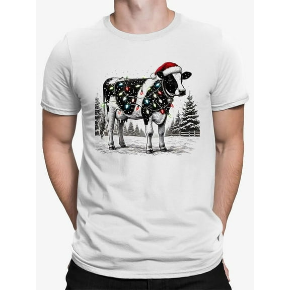 Festive Christmas Cow Lights T-shirt Men's