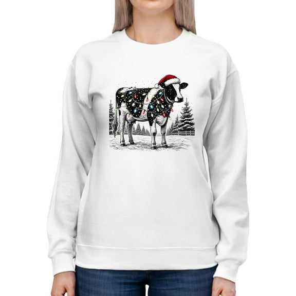 Festive Christmas Cow Lights Women's Sweatshirt
