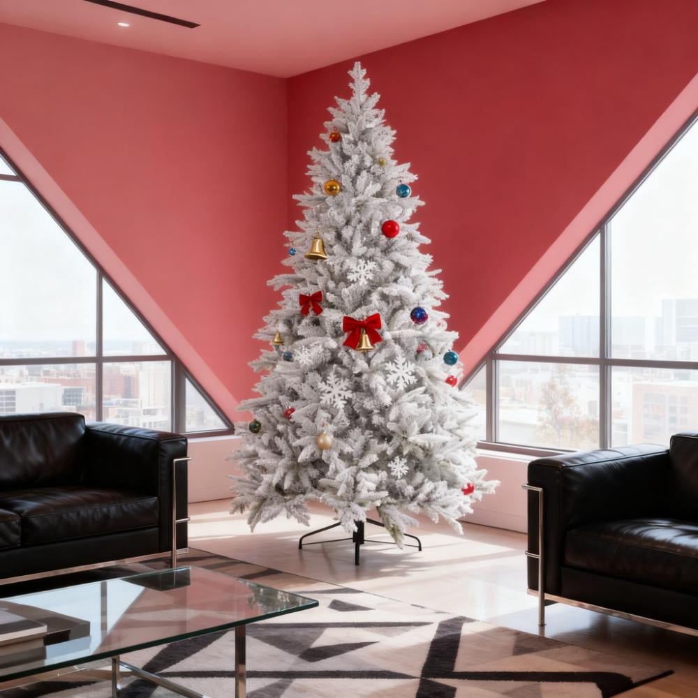 Festive Christmas Decor Artificial Flocked Christmas Tree with Snow Tips, Hinged Xmas Tree
