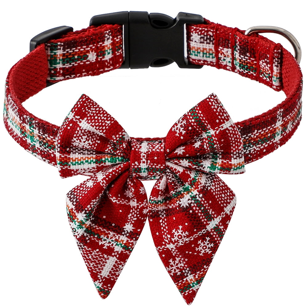 Festive Christmas Dog Collar, Holiday Dog Collar with Bow, Adjustable
