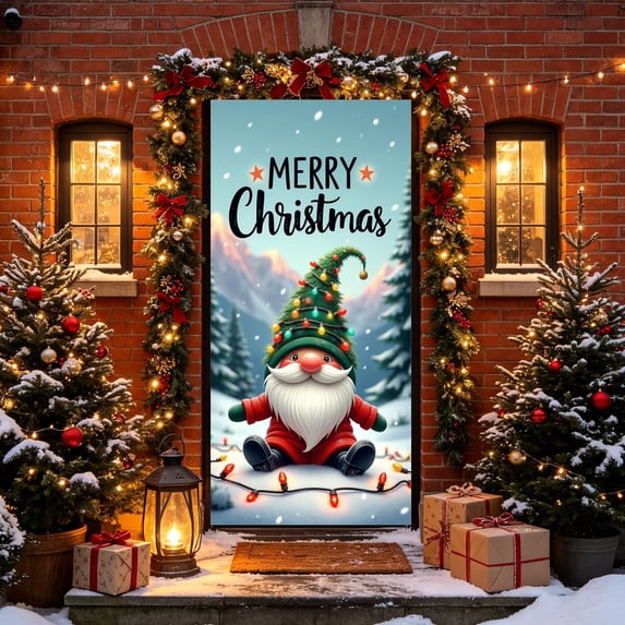 Festive Christmas Door Curtain Cover, Reusable Thick Door Decoration with Joyful Holiday Print, Simple Punch Installation for Standard Door, Wall, Tablecloth Use