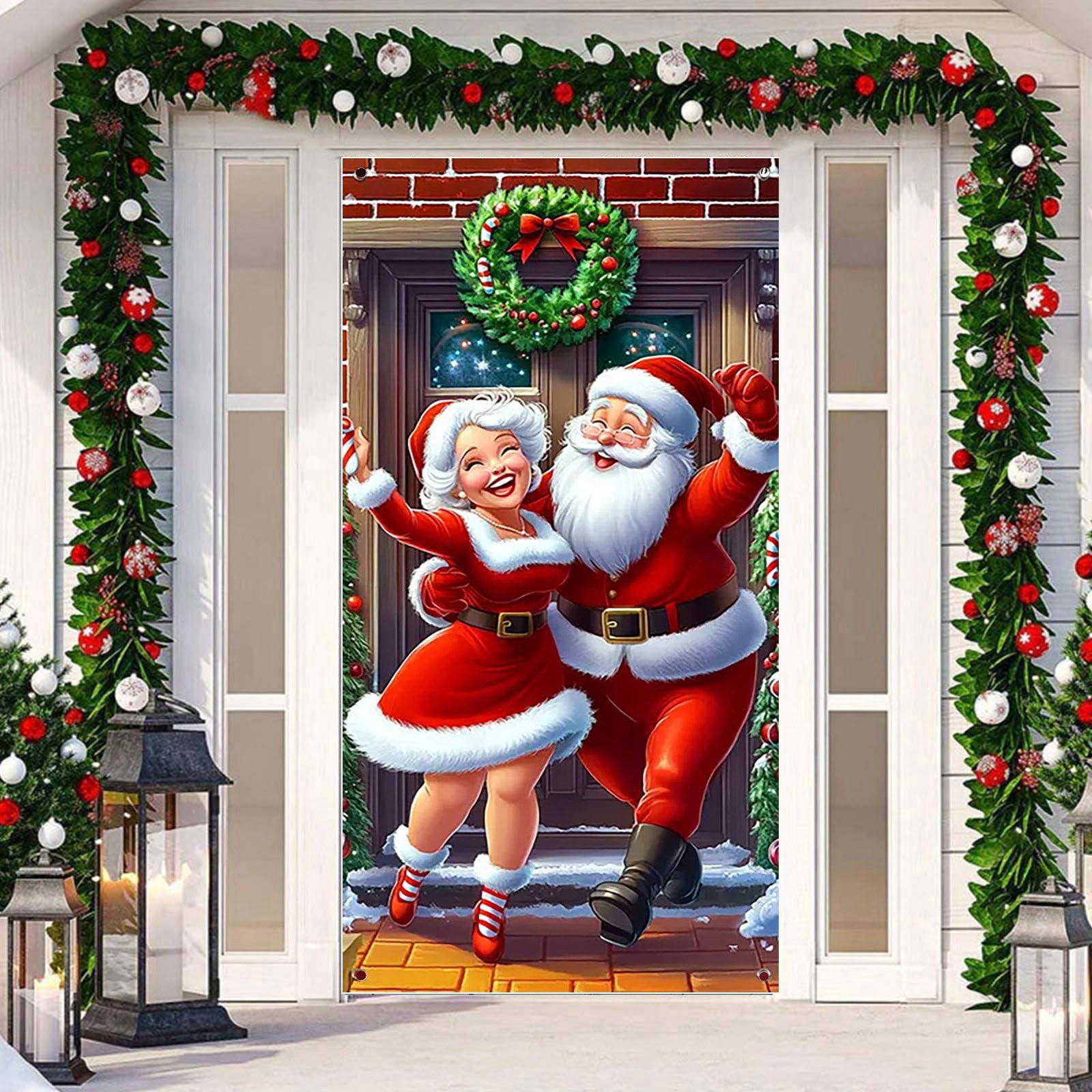 Festive Christmas Door Curtain Holiday for Home Elegant Red and Green ...