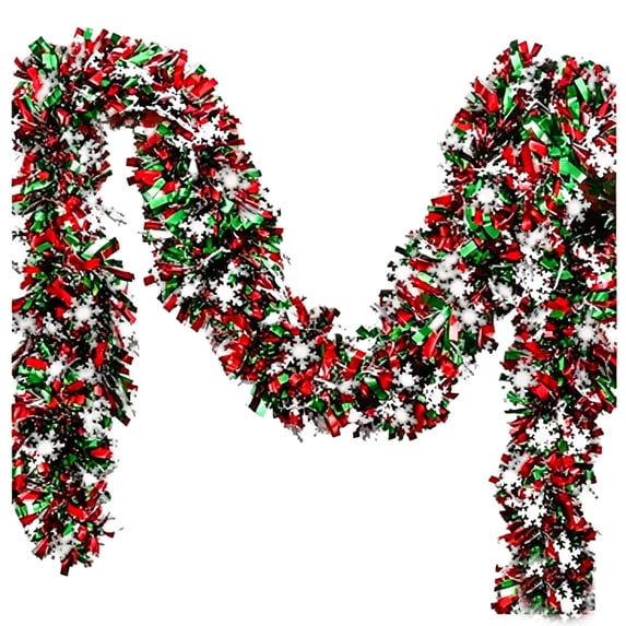 Festive Christmas Garland with Snowflake Accents, Flexible Decorative Trim for Party Mantel and Tree Decoration,red