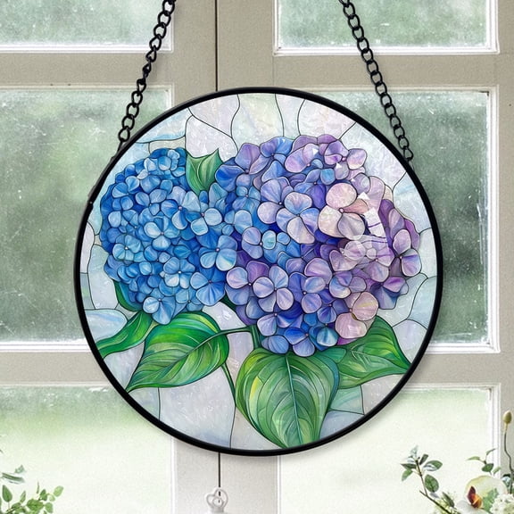 Festive Christmas Gift - Blue Purple Dark Clouds Lightning Sun Round Christmas Stained Glass Hanging Ornament - Festive Tree Decoration, Holiday Gift for Family, Friends, Mom & Dad